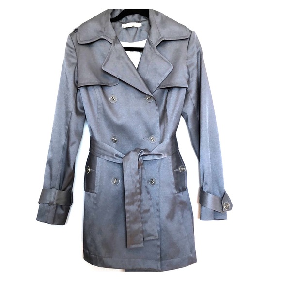 Grey/Silver Traditional Belted Trench Coat - Picture 1 of 2